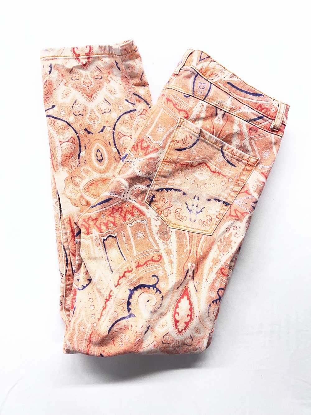 Marc Aurel Women’s 38 Paisley Print Ankle Jeans Stretch Orange Multi